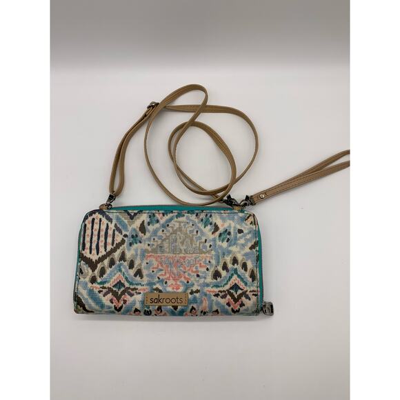 Sakroots Crossbody Purse Tech Wallet Teal Pattern - Picture 1 of 15